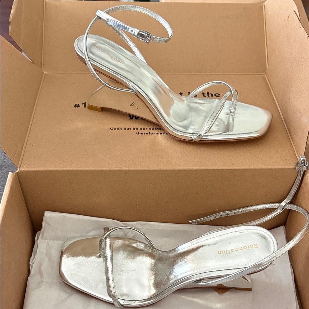 Silver Strappy Ankle‑Wrap Heels